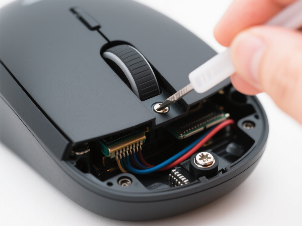 第四步：打开鼠标外壳
在拧掉螺丝后，使用塑料撬棒